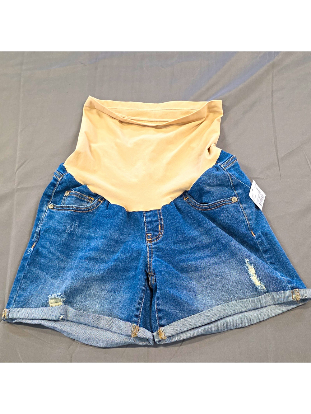 Indigo Blue Secret Fit Belly Maternity Denim Shorts M Medium Wash Distressed